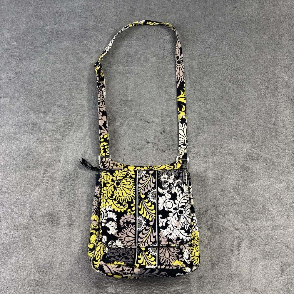 Vera Bradley Crossbody Bag Shoulder Strap Purse Baroque Black Hipster Floral EUC